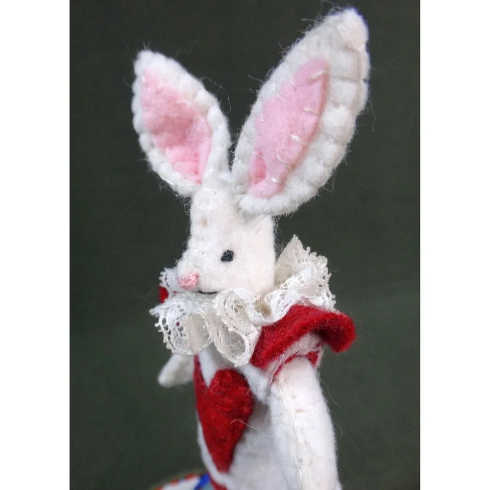 UNUSUAL felt pin cushion White Rabbit trinket box HANDCRAFTED
